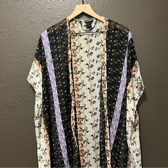 Steve Madden womens Ruffle Duster Printed Kimono With Tie Closure - Picture 4 of 10